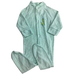 Vtg Curity Green Giraffe Baby Lg 16-19 Lbs Sleeper 1pc Outfit Terry Cloth Unisex